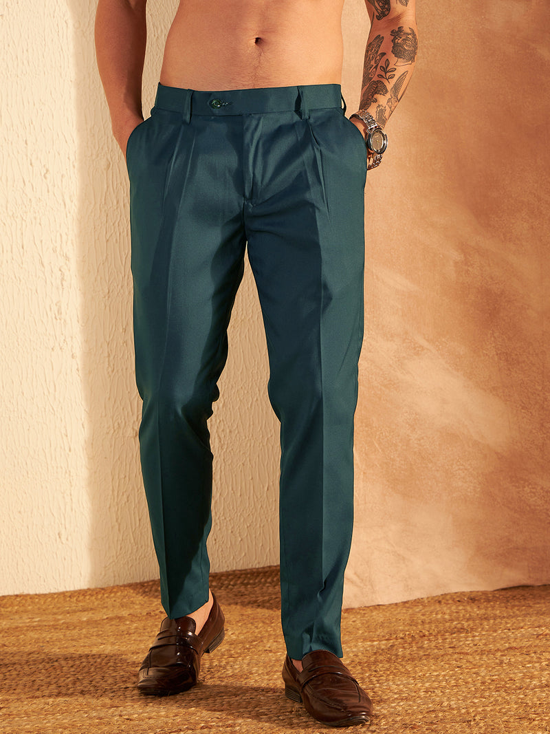 DENNISON Men Teal Blue Formal Trouser