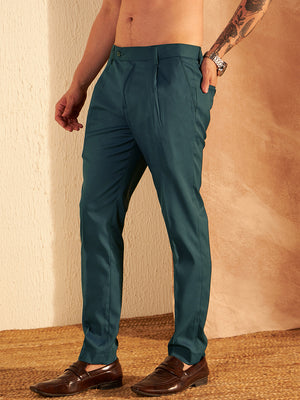 DENNISON Men Teal Blue Formal Trouser