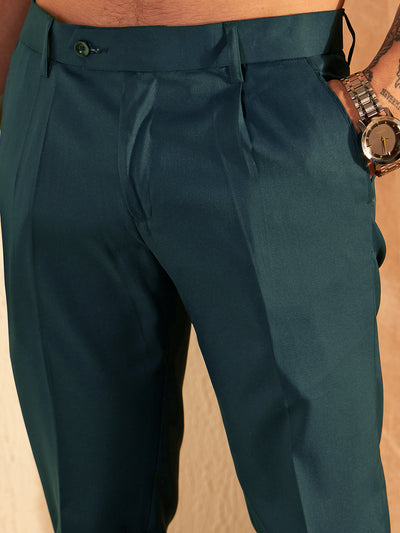 DENNISON Men Teal Blue Formal Trouser