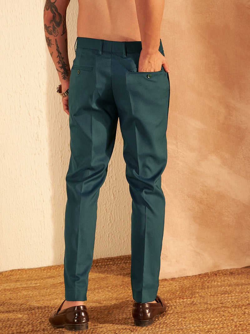 DENNISON Men Teal Blue Formal Trouser