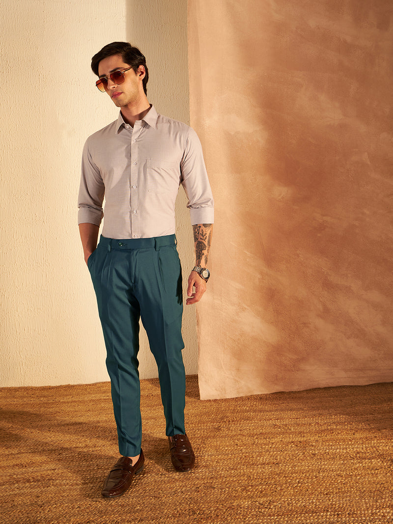DENNISON Men Teal Blue Formal Trouser