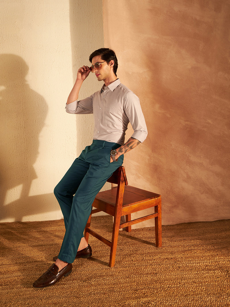 DENNISON Men Teal Blue Formal Trouser