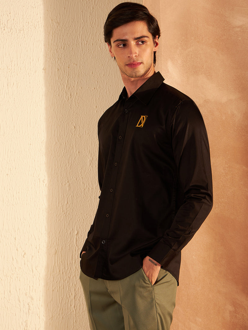 Black: Full Sleeves Clubwear Shirt