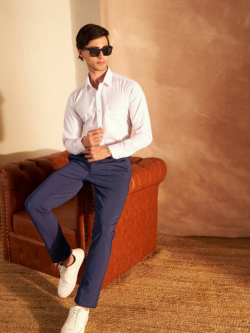 Navy Blue: Textured Stretchable Chinos
