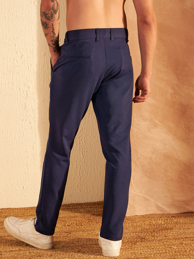 Navy Blue: Textured Stretchable Chinos