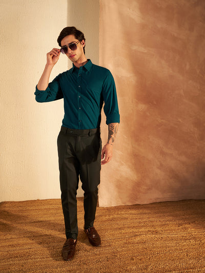 DENNISON Men Teal Solid Formal Shirt