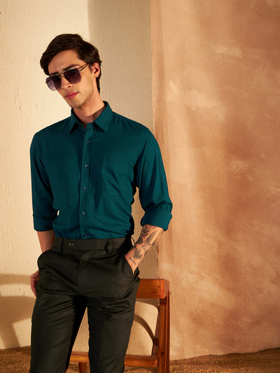 DENNISON Men Teal Solid Formal Shirt