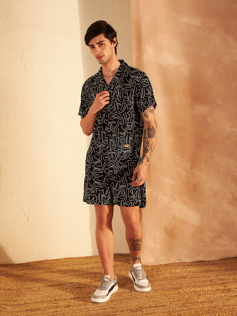 DENNISON Geometric Printed Cuban Collar Shirt & Short