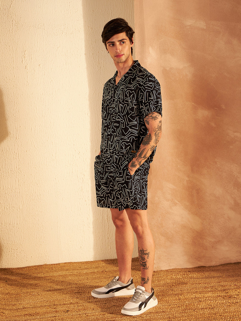DENNISON Geometric Printed Cuban Collar Shirt & Short