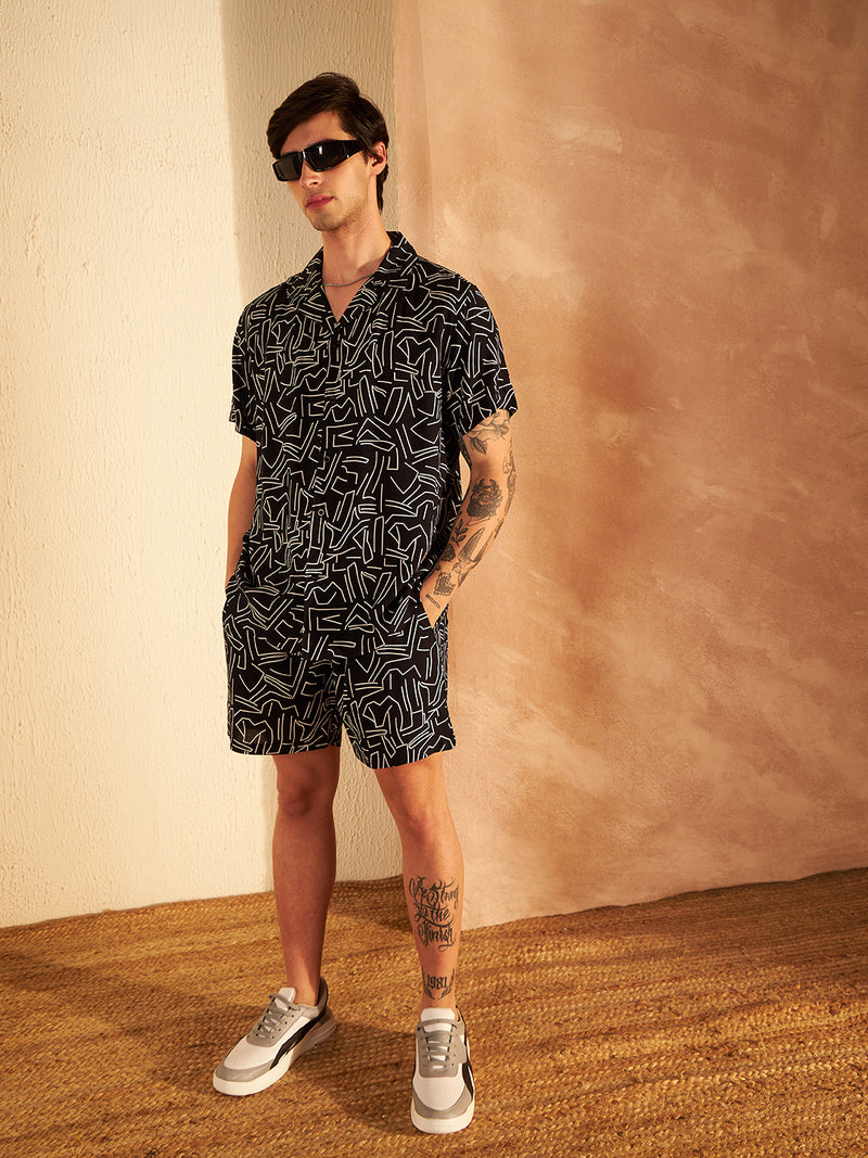DENNISON Geometric Printed Cuban Collar Shirt & Short
