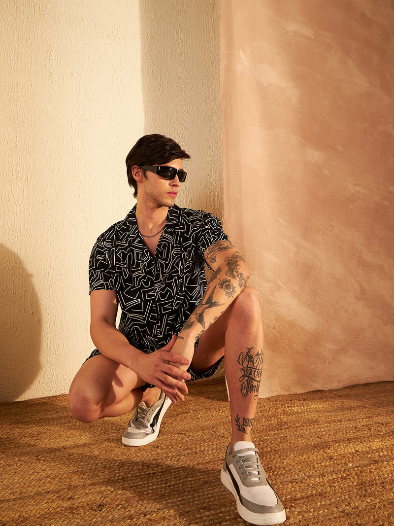 DENNISON Geometric Printed Cuban Collar Shirt & Short