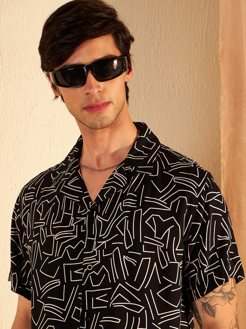 DENNISON Geometric Printed Cuban Collar Shirt & Short