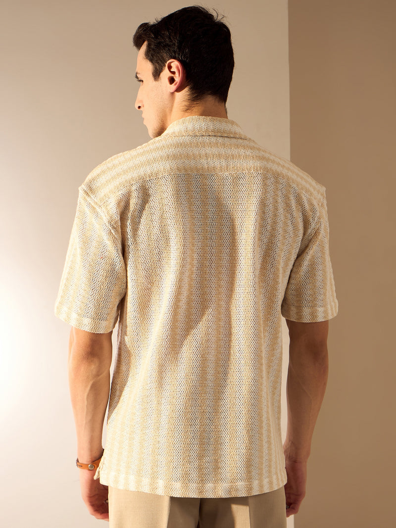 Beige & White: Zig Zag Oversized Crochet Shirt