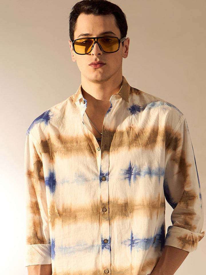White: Tie and Dyed Cotton Oversized Shirt