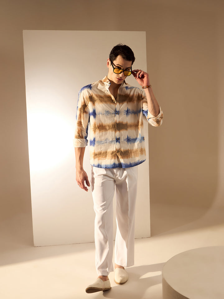 White: Tie and Dyed Cotton Oversized Shirt