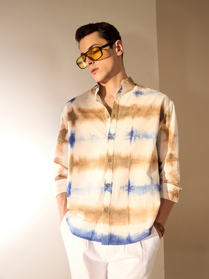 White: Tie and Dyed Cotton Oversized Shirt