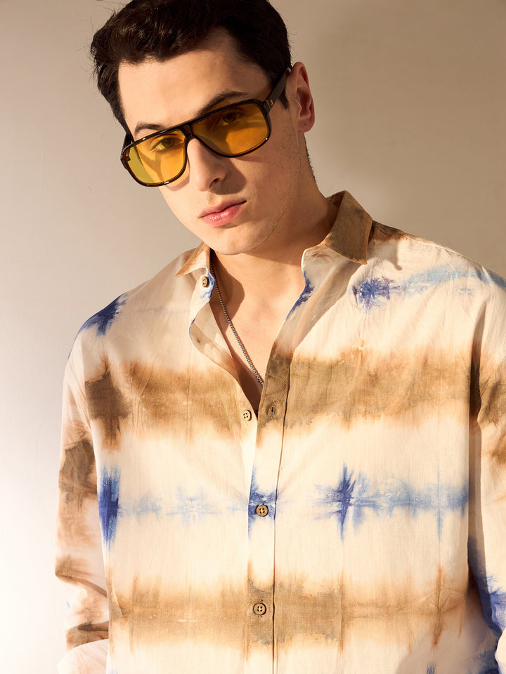 White: Tie and Dyed Cotton Oversized Shirt