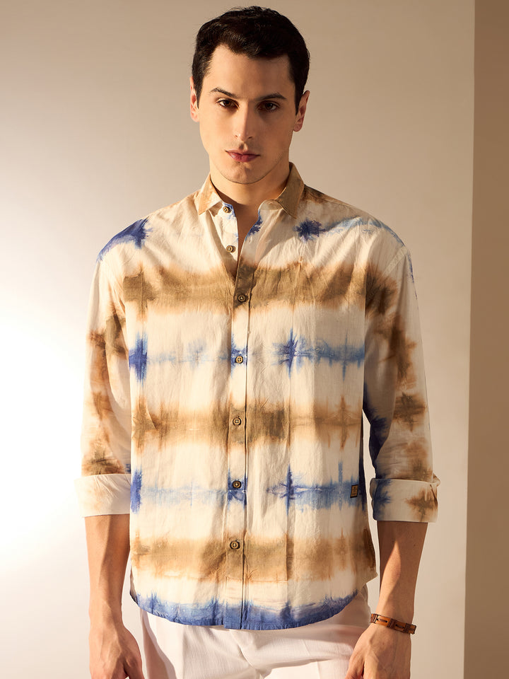 White: Tie and Dyed Cotton Oversized Shirt