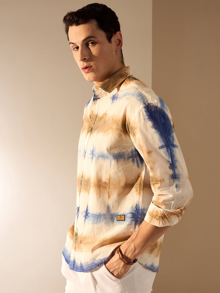 White: Tie and Dyed Cotton Oversized Shirt