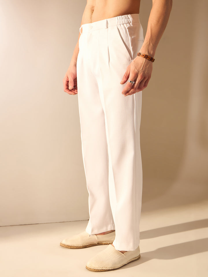 White: Smart-Fit Waist Korean Trousers