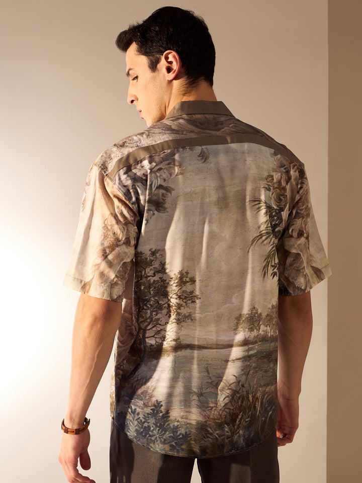 Olive: Placement print Oversized Shirt