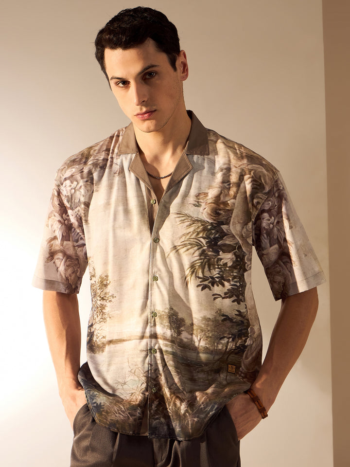 Olive: Placement print Oversized Shirt