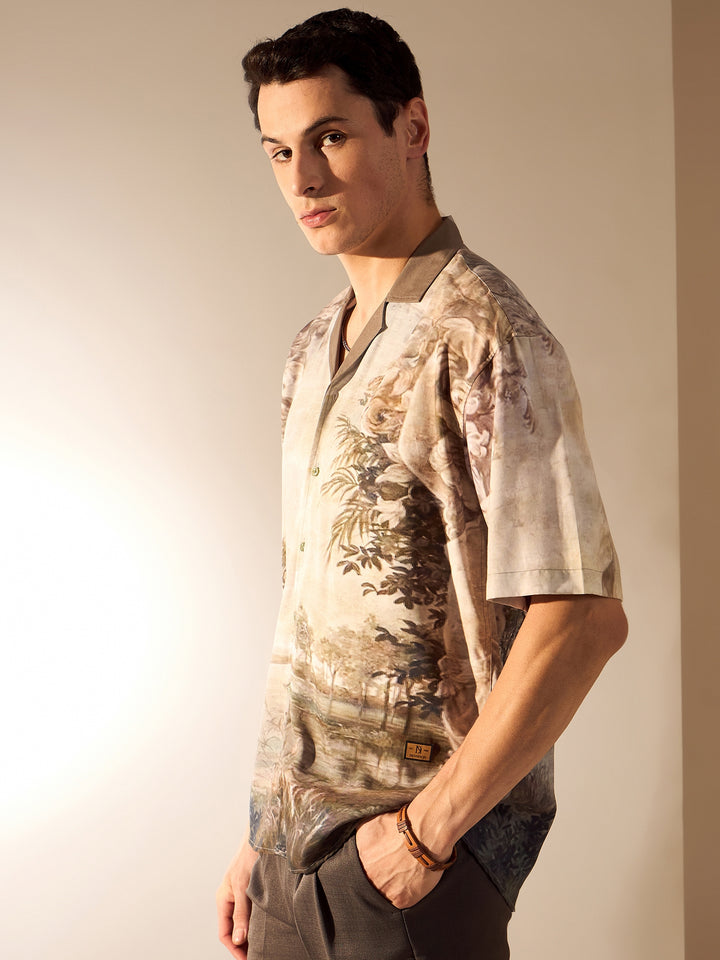 Olive: Placement print Oversized Shirt