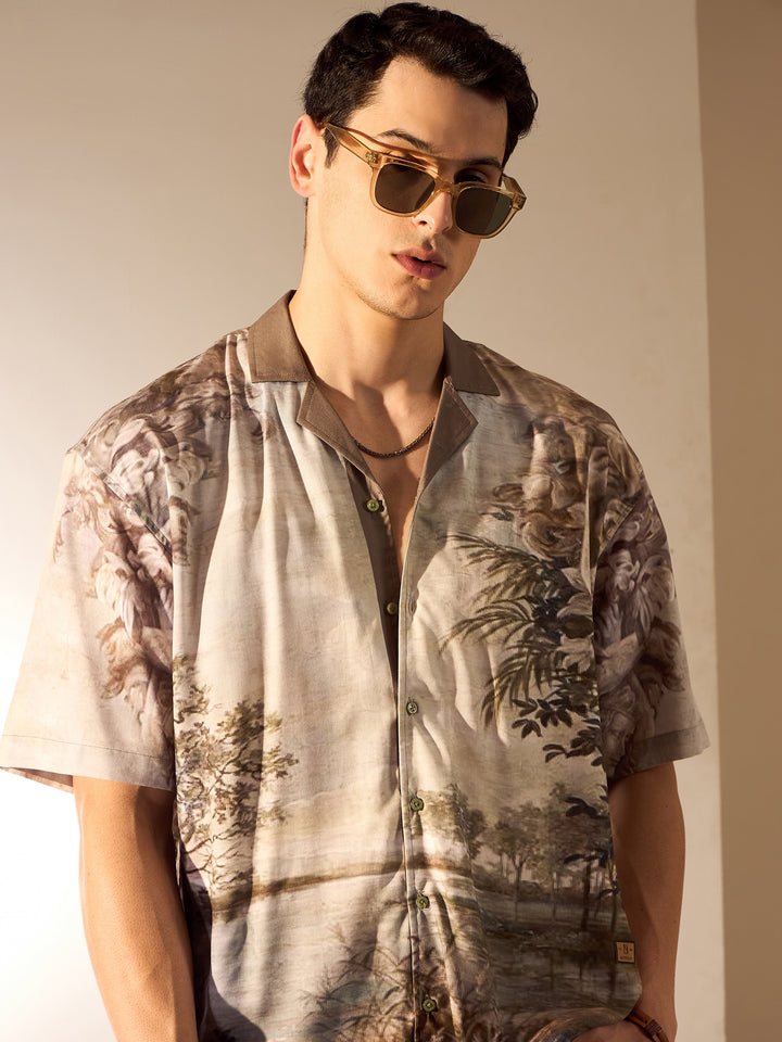 Olive: Placement print Oversized Shirt