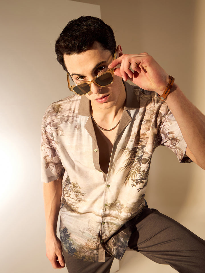 Olive: Placement print Oversized Shirt