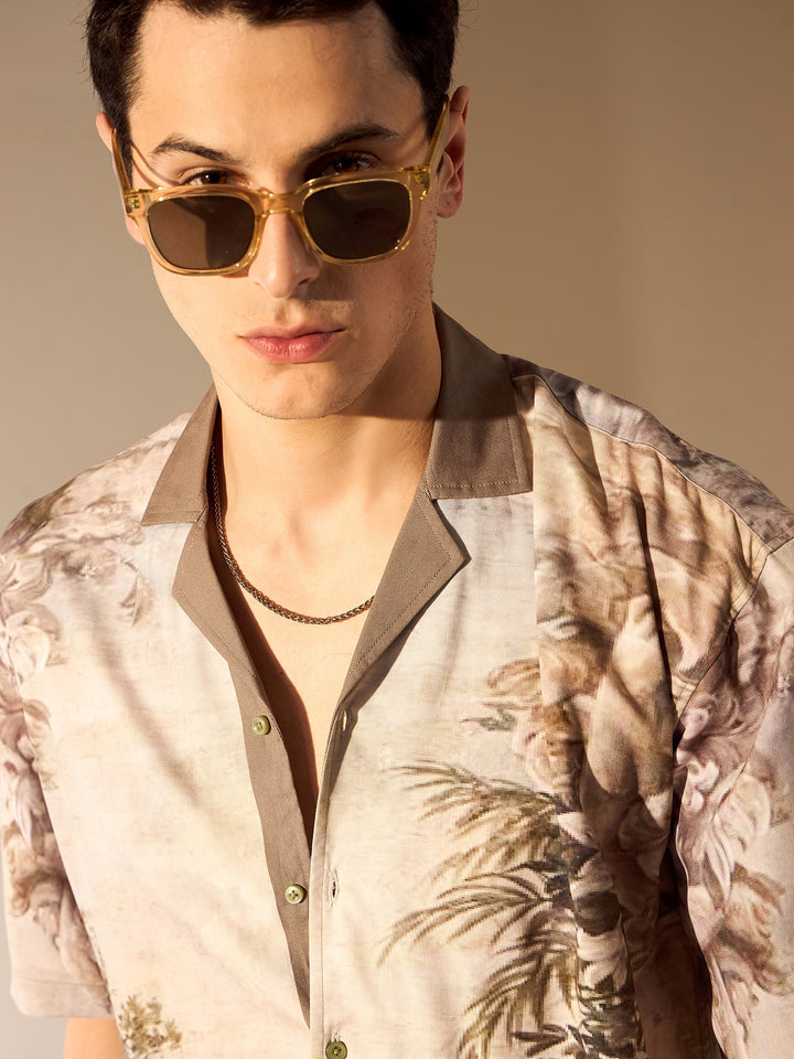 Olive: Placement print Oversized Shirt