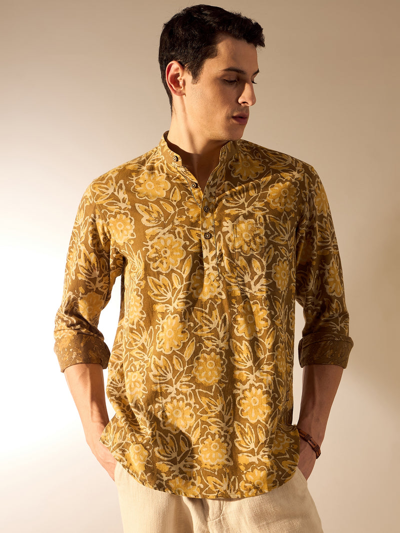 Brown: Hand Block Sustainable Short Kurta