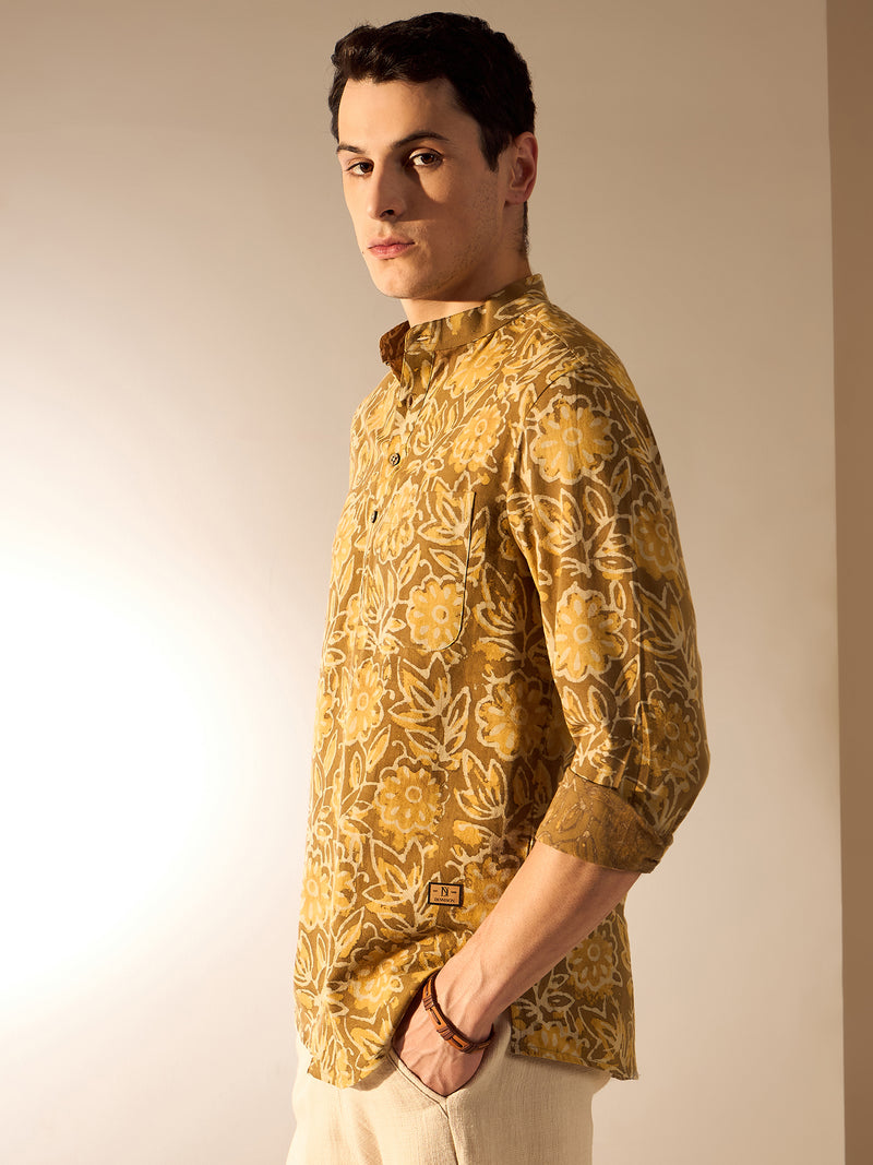 Brown: Hand Block Sustainable Short Kurta