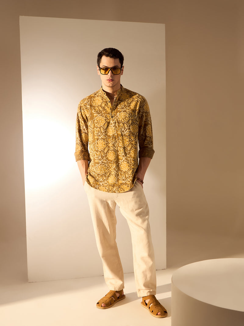 Brown: Hand Block Sustainable Short Kurta