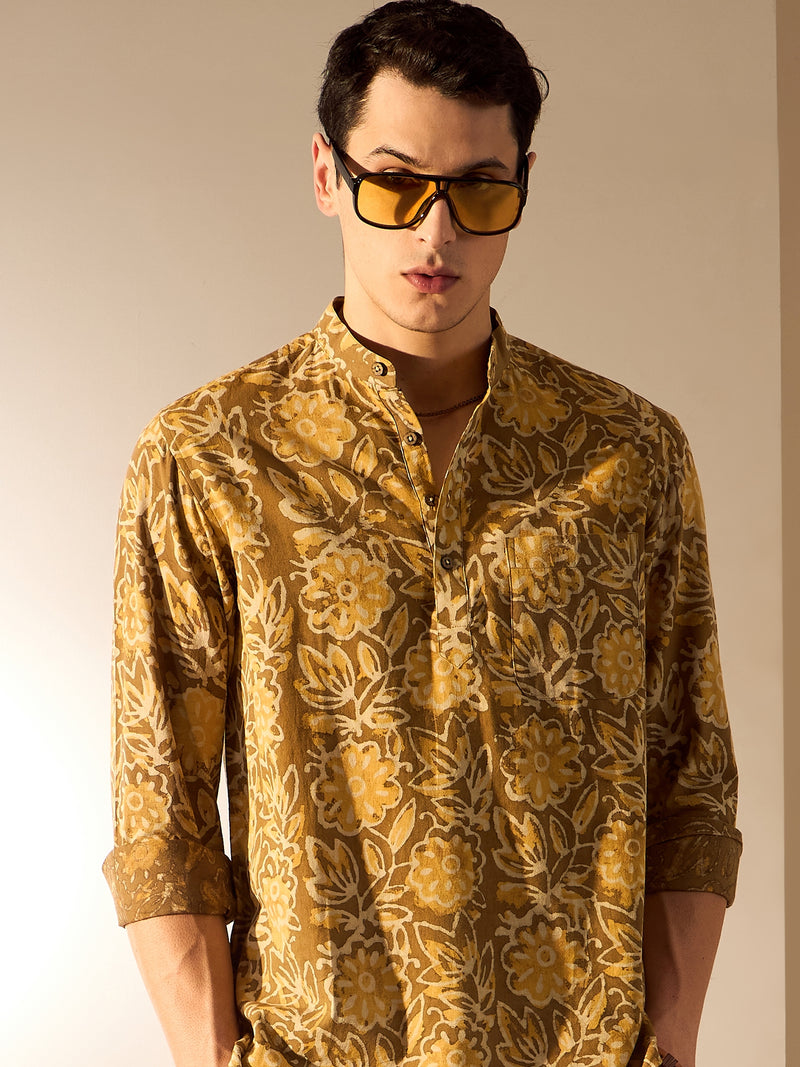 Brown: Hand Block Sustainable Short Kurta