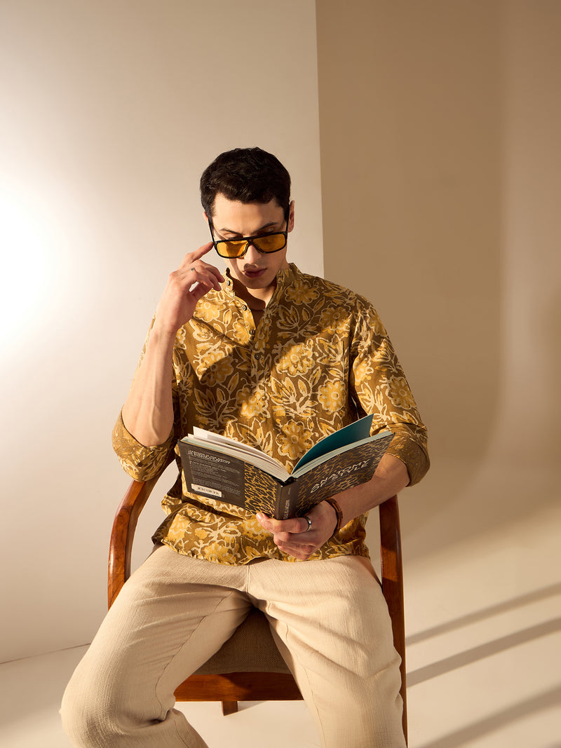 Brown: Hand Block Sustainable Short Kurta