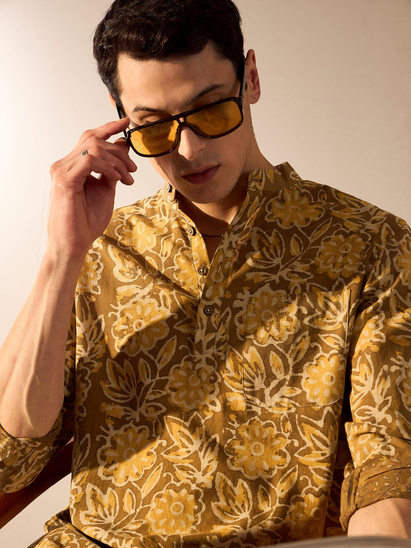 Brown: Hand Block Sustainable Short Kurta