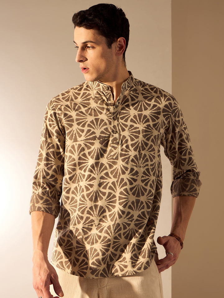 Brown & Cream: Hand Block Sustainable Short Kurta