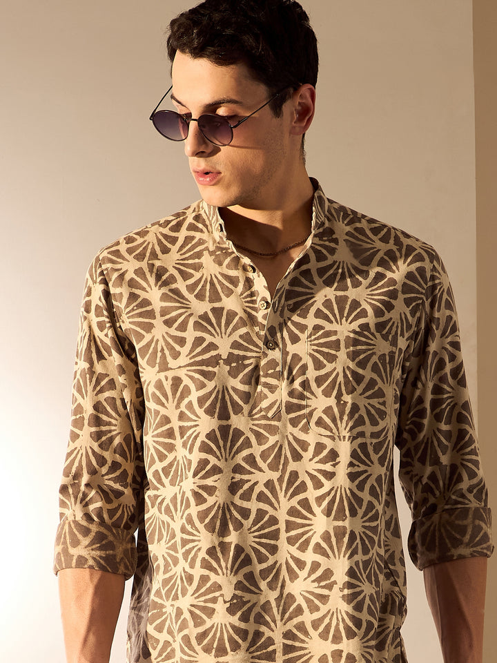 Brown & Cream: Hand Block Sustainable Short Kurta