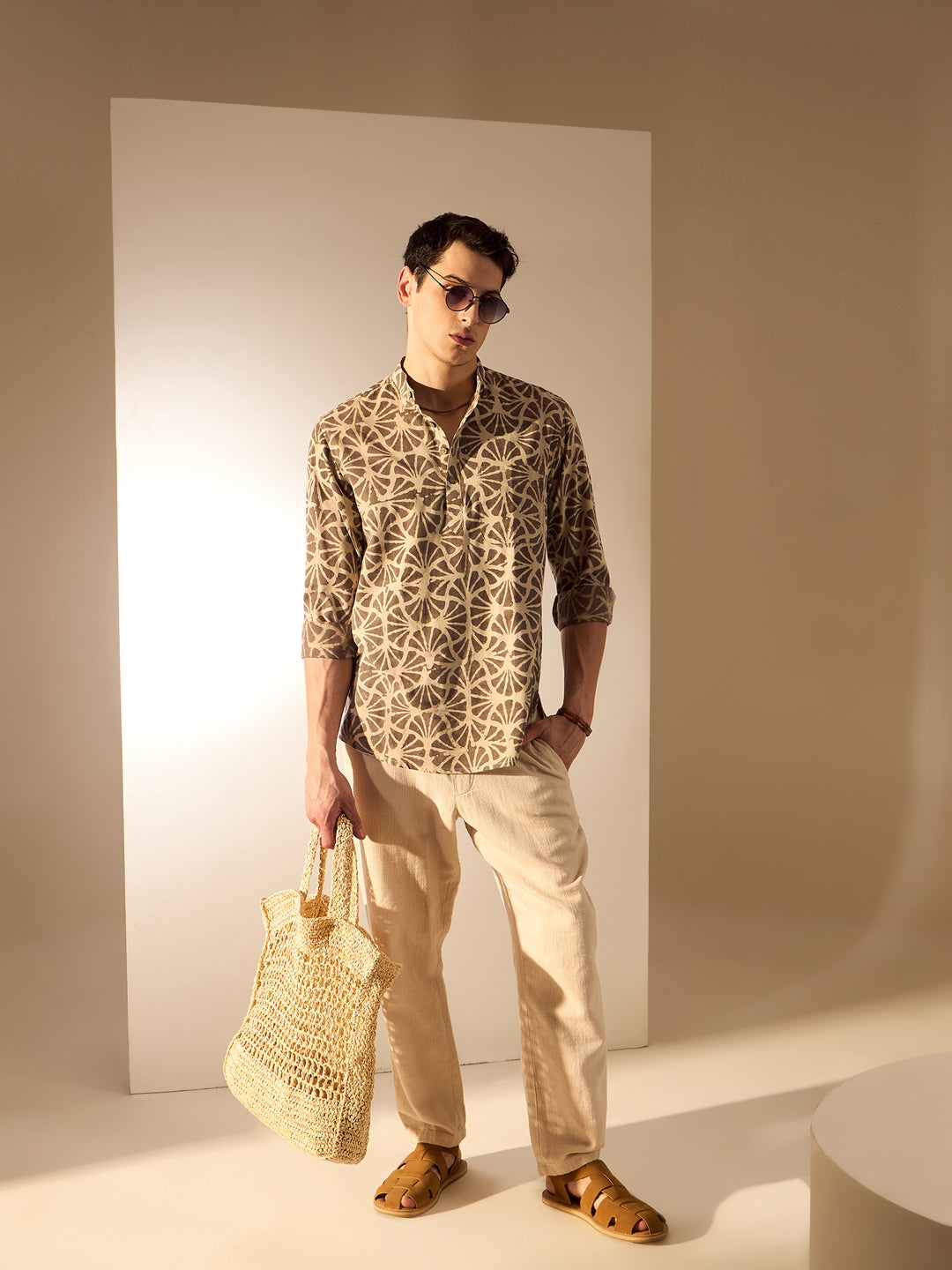 Brown & Cream: Hand Block Sustainable Short Kurta