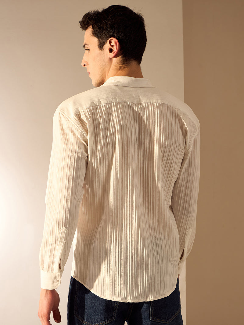 White: Full Sleeves Self-Design Oversized Shirt