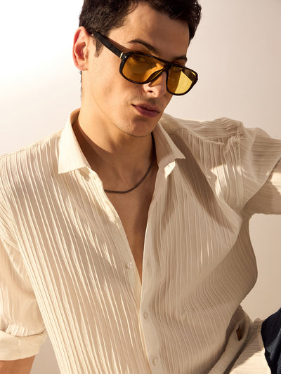 White: Full Sleeves Self-Design Oversized Shirt