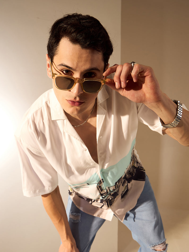 White: Placement Printed Oversized Shirt