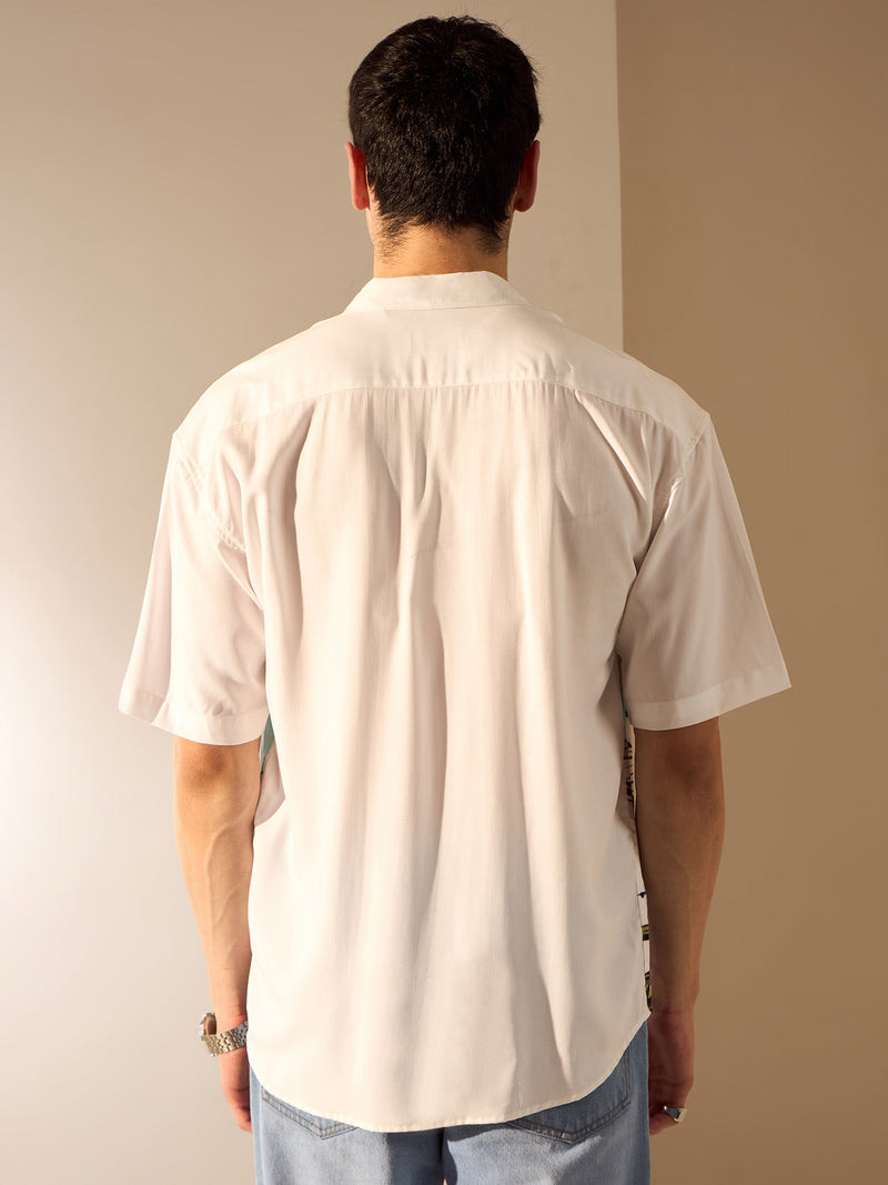 White: Placement Printed Oversized Shirt
