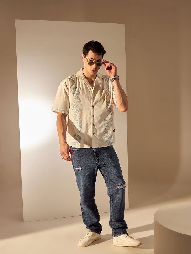 Off White: Half Sleeves Printed Oversized Shirt