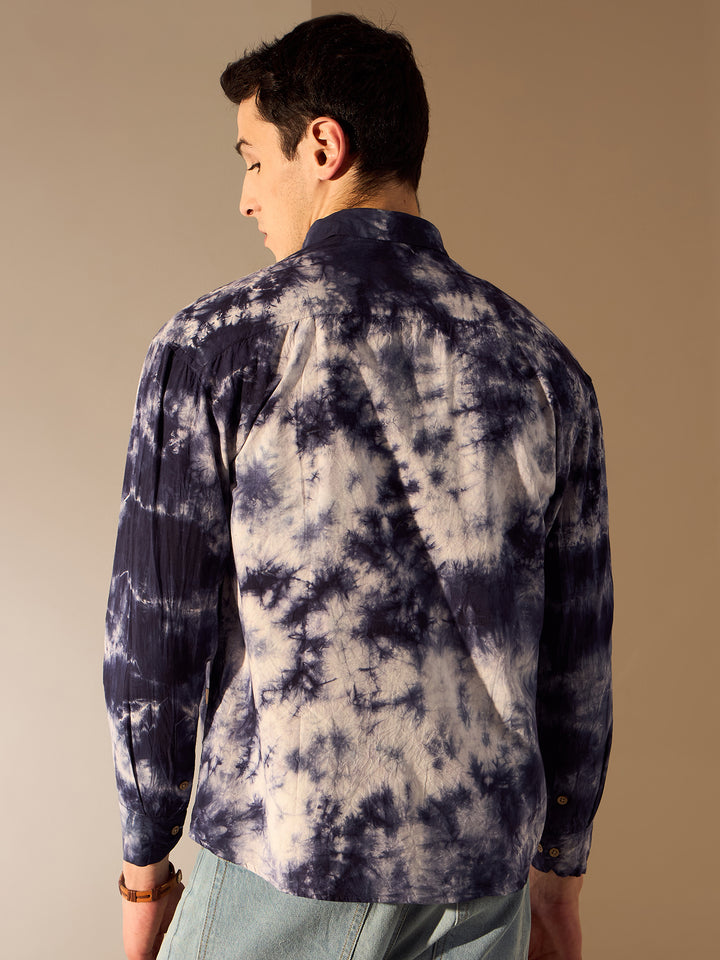 Blue & White: Tie and Dye Oversized Cotton Shirt