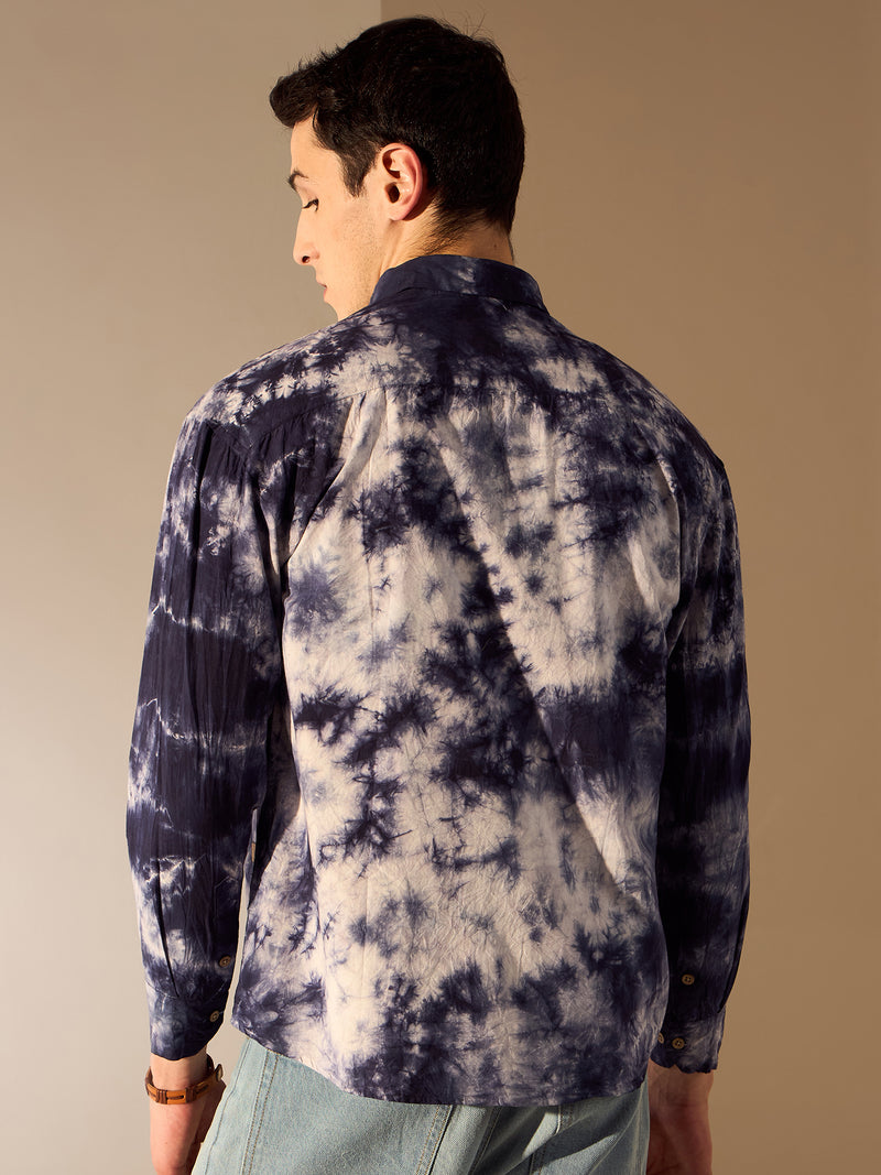 Blue & White: Full Sleeves Tie and Dye Shirt