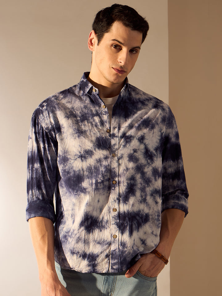 Blue & White: Tie and Dye Oversized Cotton Shirt