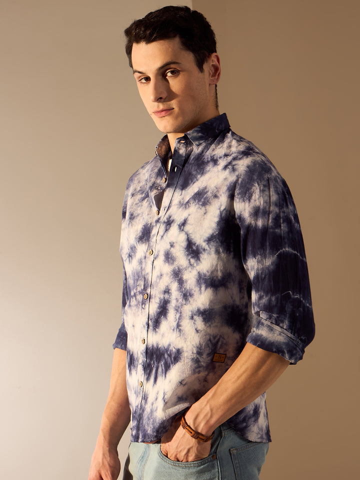 Blue & White: Tie and Dye Oversized Cotton Shirt