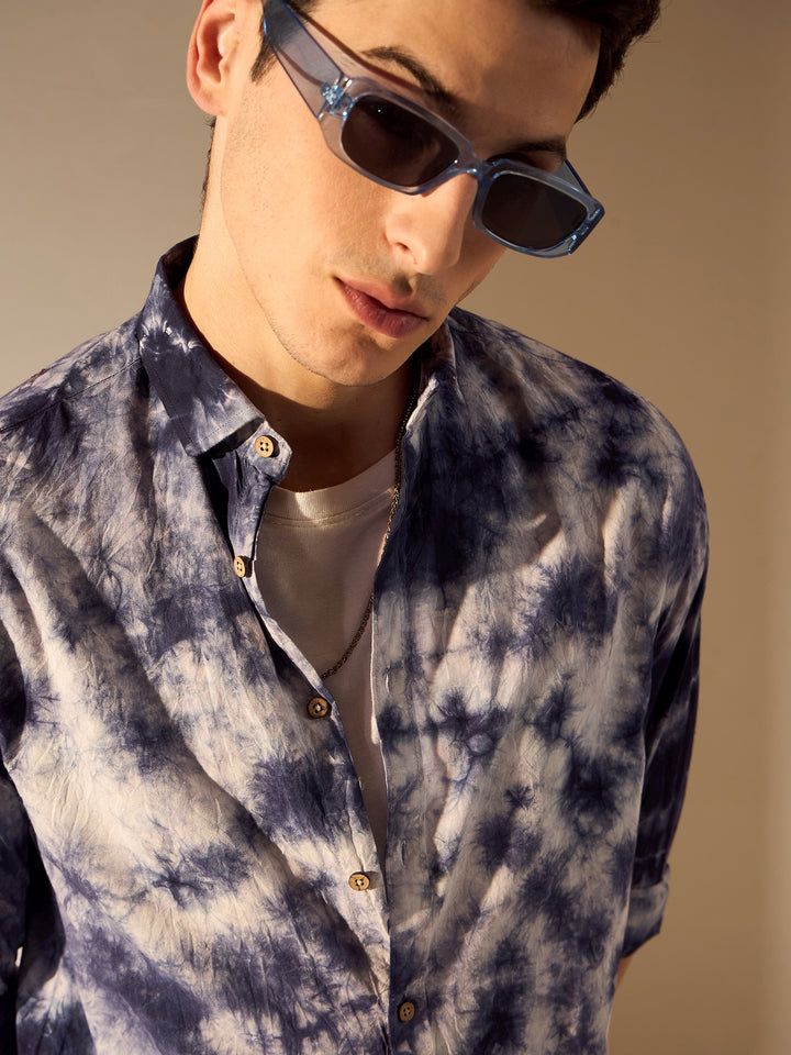 Blue & White: Tie and Dye Oversized Cotton Shirt