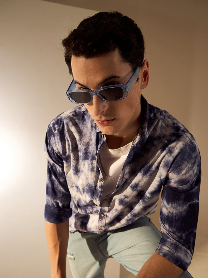 Blue & White: Tie and Dye Oversized Cotton Shirt